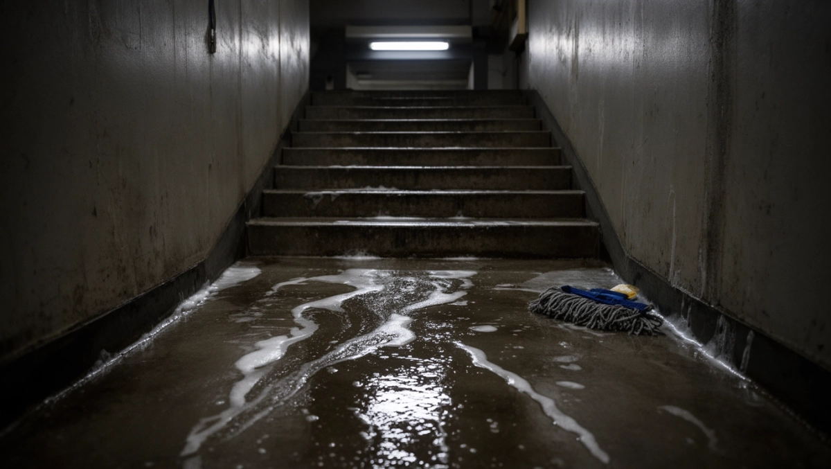 Mycie klatki schodowej w bloku
